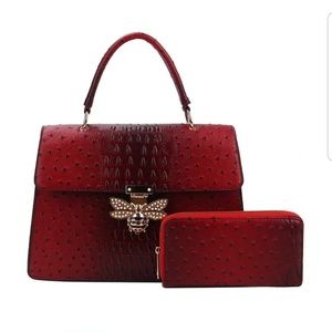 Stylish Insect Buckle Satchel With Matching Wallet